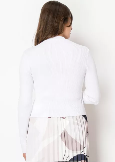 White Ribbed Button-Up Cardigan