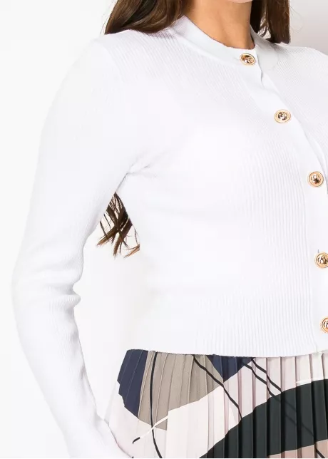White Ribbed Button-Up Cardigan