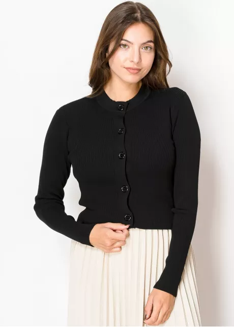 Black Ribbon Button Cardigan