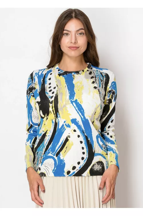 Blue & Yellow Abstract Sweater