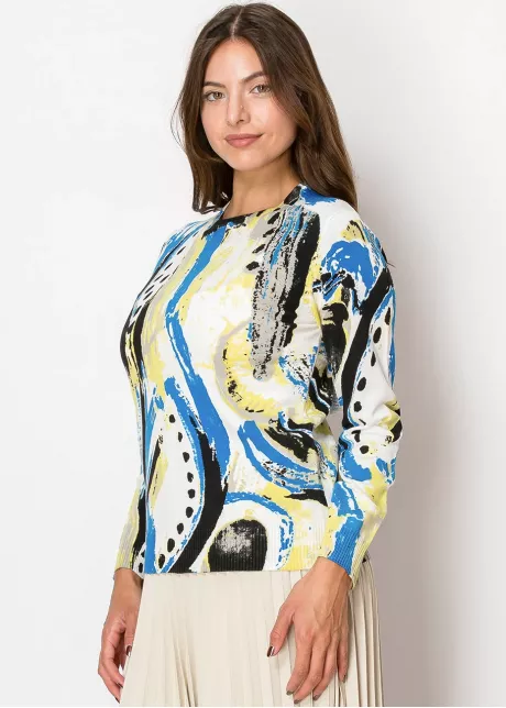 Blue & Yellow Abstract Sweater