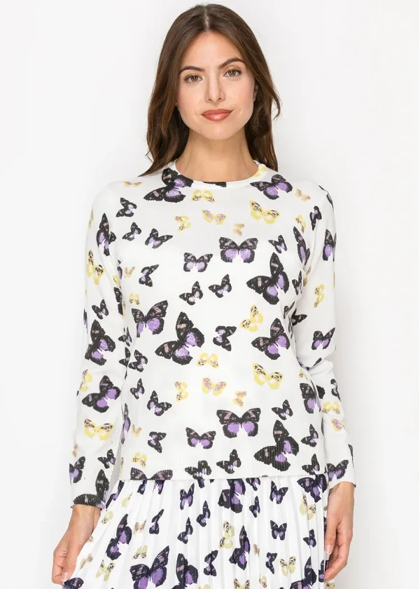 Soft White Knit Butterfly Sweater