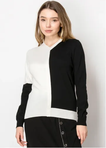 Two-Tone Contrast Panel Sweater