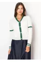 White Cardigan with Green Trim and Pockets