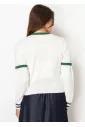 White Cardigan with Green Trim and Pockets