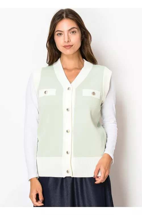 Mint Knit Vest with Gold Buttons