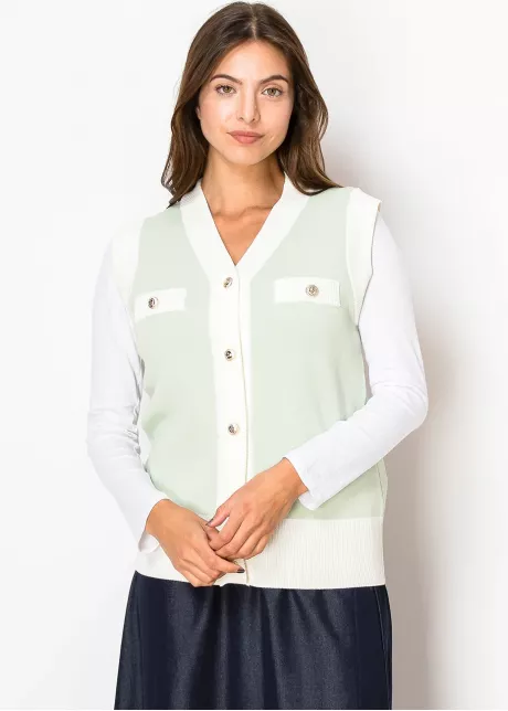 Mint Knit Vest with Gold Buttons