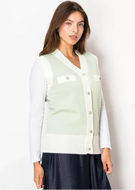 Mint Knit Vest with Gold Buttons