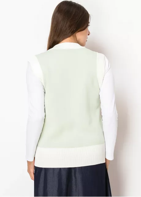 Mint Knit Vest with Gold Buttons