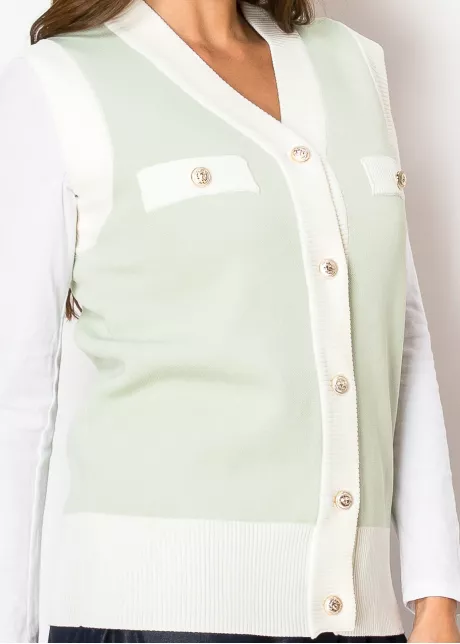 Mint Knit Vest with Gold Buttons