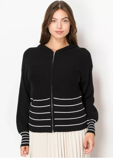 Black & White Striped Zip-Up Knit Hoodie Black & White Striped Zip-Up Knit Hoodie