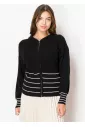 Black & White Striped Zip-Up Knit Hoodie