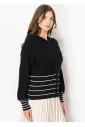 Black & White Striped Zip-Up Knit Hoodie