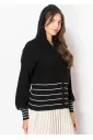 Black & White Striped Zip-Up Knit Hoodie