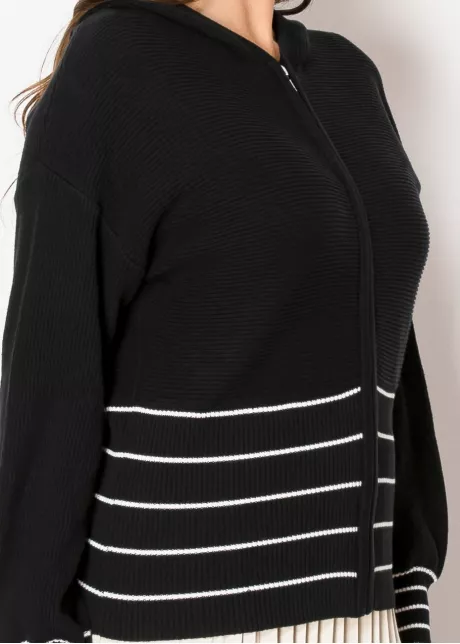 Black & White Striped Zip-Up Knit Hoodie