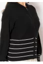 Black & White Striped Zip-Up Knit Hoodie