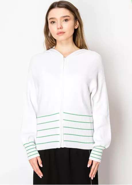 White Knit Hoodie with Striped Detail