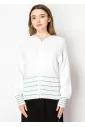 White Knit Hoodie with Striped Detail