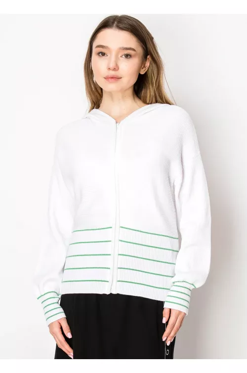 White Knit Hoodie with Striped Detail