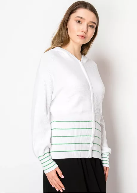 White Knit Hoodie with Striped Detail