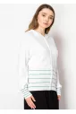 White Knit Hoodie with Striped Detail