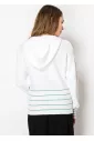 White Knit Hoodie with Striped Detail