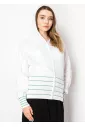 White Knit Hoodie with Striped Detail