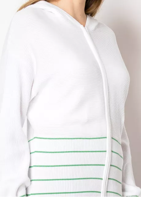 White Knit Hoodie with Striped Detail