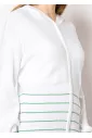 White Knit Hoodie with Striped Detail