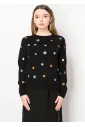 Floral Stitch Black Crewneck Sweater