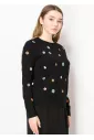 Floral Stitch Black Crewneck Sweater