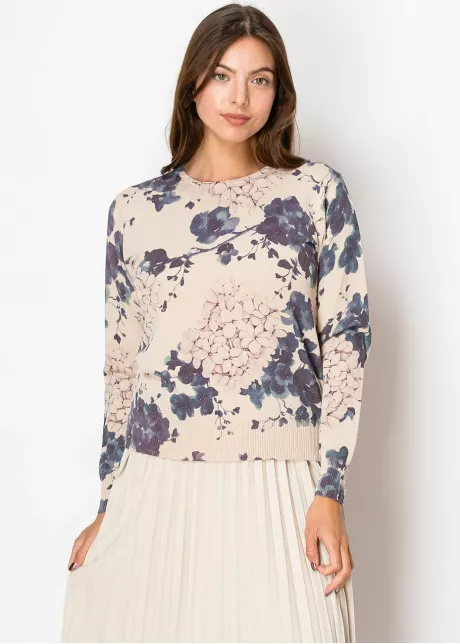 Floral Print Sweater in Beige and Purple