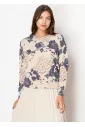 Floral Print Sweater in Beige and Purple