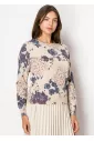 Floral Print Sweater in Beige and Purple