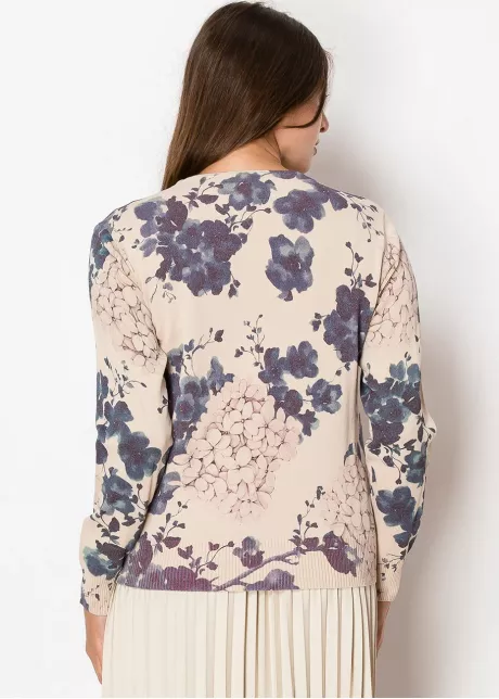 Floral Print Sweater in Beige and Purple
