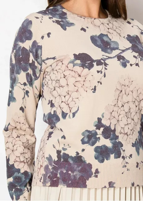 Floral Print Sweater in Beige and Purple