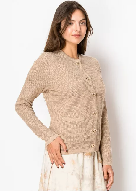 Classic Camel Button-Up Cardigan