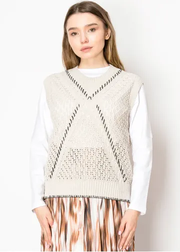 Open-Knit Beige Sweater Vest