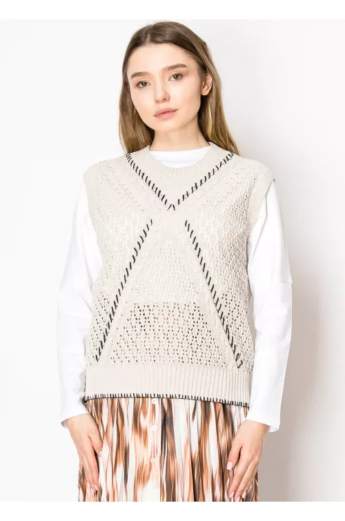 Open-Knit Beige Sweater Vest