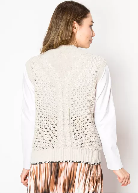 Open-Knit Beige Sweater Vest