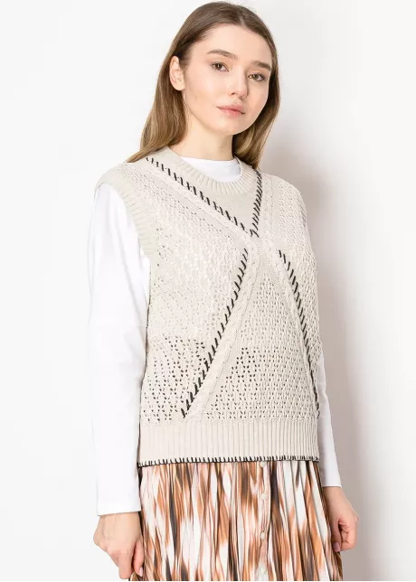 Open-Knit Beige Sweater Vest