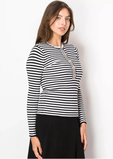 Black & White Striped Ribbed Knit Sweater