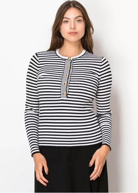 Black & White Striped Ribbed Knit Sweater