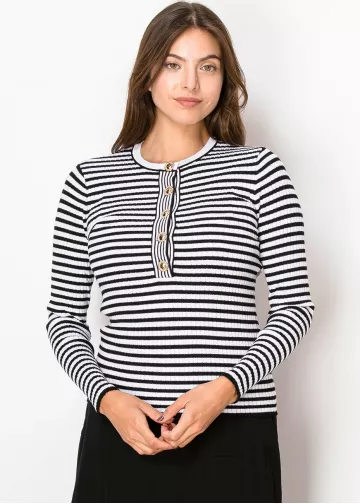 Black & White Striped Ribbed Knit Sweater Black & White Striped Ribbed Knit Sweater