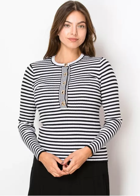 Black & White Striped Ribbed Knit Sweater