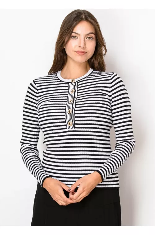 Black & White Striped Ribbed Knit Sweater