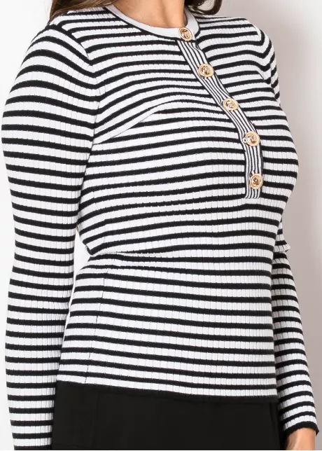 Black & White Striped Ribbed Knit Sweater