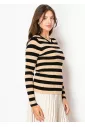 Camel & Black Striped Ribbed Sweater