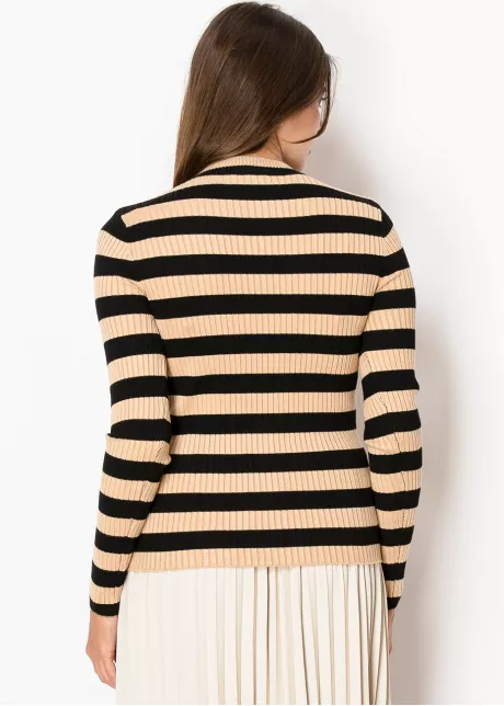Camel & Black Striped Ribbed Sweater