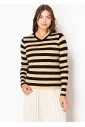 Camel & Black Striped Ribbed Sweater